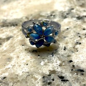 Silver Blue Flower Ring